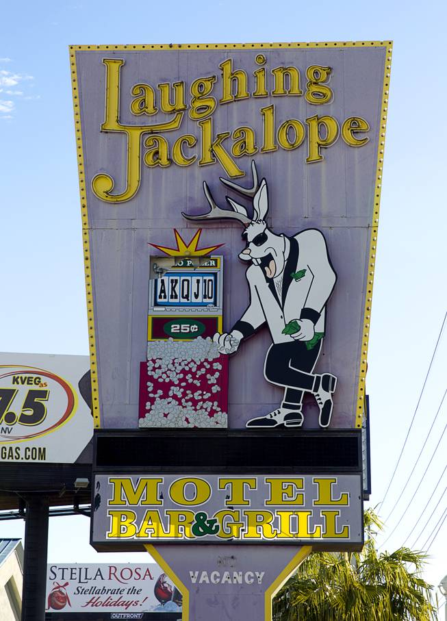A view of the Laughing Jackalope sign on Las Vegas Boulevard South Monday, Nov. 23, 2015. The tavern has been closed for years.