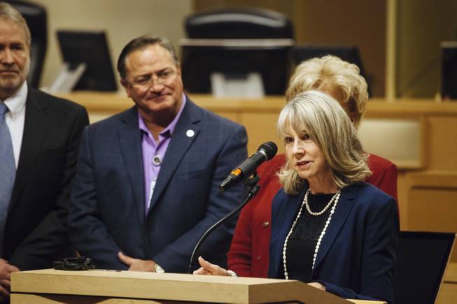 Las Vegas Metro Chamber President Kristin Mcmillan speaks during a press conference with NV Energy at Las Vegas City Hall on November 24, 2015..