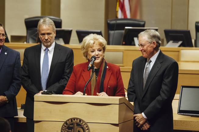 Mayor Carolyn Goodman speaks during a press conference with Nevada Energy President Paul Caudill at Las Vegas City Hall on November 24, 2015..