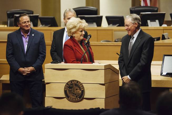 Mayor Carolyn Goodman speaks during a press conference with Nevada Energy President Paul Caudill at Las Vegas City Hall on November 24, 2015..