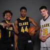 From left, Clark HS's mens basketball players; Keyshaun Webb, Darius Jackson and James Bridges, Thursday, Nov. 12, 2015.