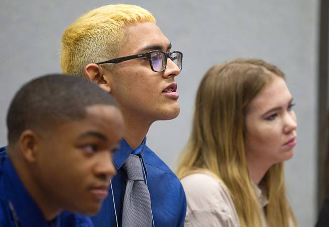 Izzy Fernandez, center, of Del Sol High School listens to a discussion during the 2015 Las Vegas Sun Youth Forum at the Las Vegas Convention Center Tuesday, Nov. 24, 2015.