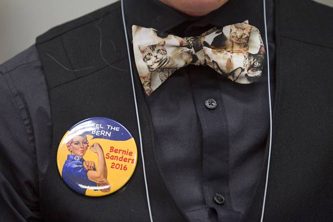 Todd Scott of Centennial High School sports a bow tie and a button for Democratic presidential candidate Bernie Sanders during the 2015 Las Vegas Sun Youth Forum at the Las Vegas Convention Center Tuesday, Nov. 24, 2015.