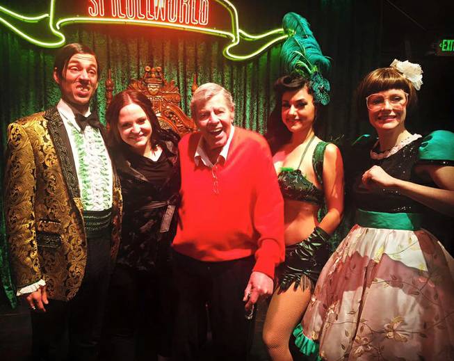 Jerry Lewis with his daughter Danielle, The Gazillionaire, Melody Sweets and Joy Jenkins after a performance of “Absinthe” on Friday, Nov. 27, 2015, at Caesars Palace.