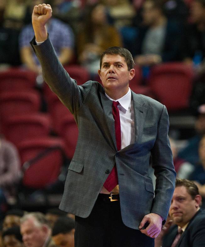 UNLV head coach Dave Rice signals his player as they face Prairie View at the Thomas & Mack Center on Saturday, November 28, 2015.