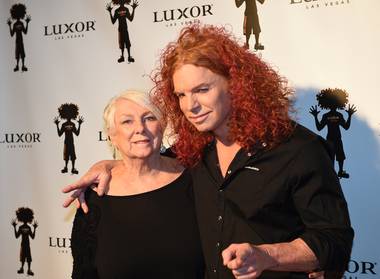 Dona Wood and her son, Carrot Top, attend the 10th anniversary celebration for Carrot Top on Sunday, Dec. 6, 2015, at Luxor.