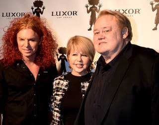 Carrot Top, Pia Zadora and Louie Anderson attend the 10th anniversary celebration for Carrot Top on Sunday, Dec. 6, 2015, at Luxor.