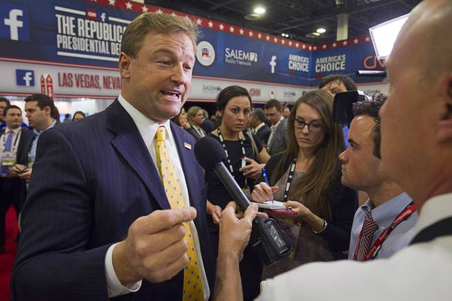 Sen. Dean Heller (R-NV) gives his take on the debate in the spin room following the CNN Republican Presidential Debate at the Venetian Tuesday Dec. 15, 2015.