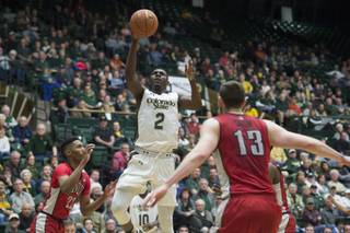 Colorado State's Emmanuel Omogbo shoots against UNLV during an NCAA college basketball game Wednesday, Jan. 6, 2016, in Fort Collins, Colo. 