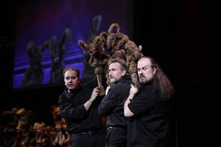 Brian Henson, center and son of the late Jim Henson, with characters from his “Puppet Up! Uncensored” at Jim Henson Co. headquarters Thursday, Jan. 7, 2016, in Los Angeles.