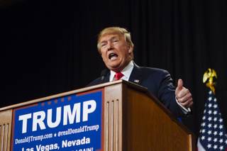 Republican Presidential candidate Donald Trump speaks at a rally at the South Point Hotel, Casino, and Spa in Las Vegas on Thursday, January 21, 2016..