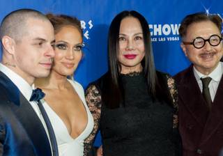 Casper Smart, Jennifer Lopez, Eva Chow and Michael Chow arrive on the red carpet for Lopez’s after-party and the Mr. Chow grand opening at Mr. Chow on Wednesday, Jan. 20, 2016, at Caesars Palace.