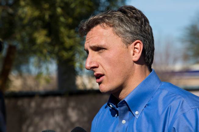SolarCity CEO Lyndon Rive speaks to the press in support of a new bill that will restore prior rooftop solar rates during a rally held at Town Square Las Vegas, Monday Jan. 25, 2016.