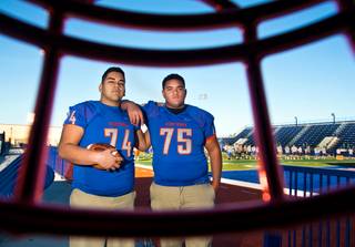 The Bishop Gorman High School to UNLV football pipeline will begin with offensive linemen Jaron Caldwell and Julio Garcia II, pictured here Wednesday, Jan. 20, 2016. They are both expected to sign national letters of intent Wednesday, Feb. 3.