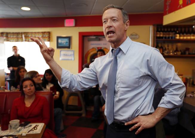 In this Jan. 22, 2016, file photo, Democratic presidential candidate former Maryland Gov. Martin O'Malley speaks during a campaign stop at the Tilton Diner in Tilton, N.H. O'Malley is ending his bid for the Democratic nomination for president on Feb. 1, 2016. 