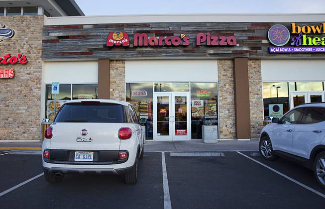 An exterior view of Marco's Pizza, 3400 S. Hualapai Way, Thursday, Feb. 4, 2016. The franchise has nearly 700 locations in 35 states and plans to open 8 more restaurants in the Las Vegas Valley, according to Marcos Pizza president and COO Bryon Stephens.
