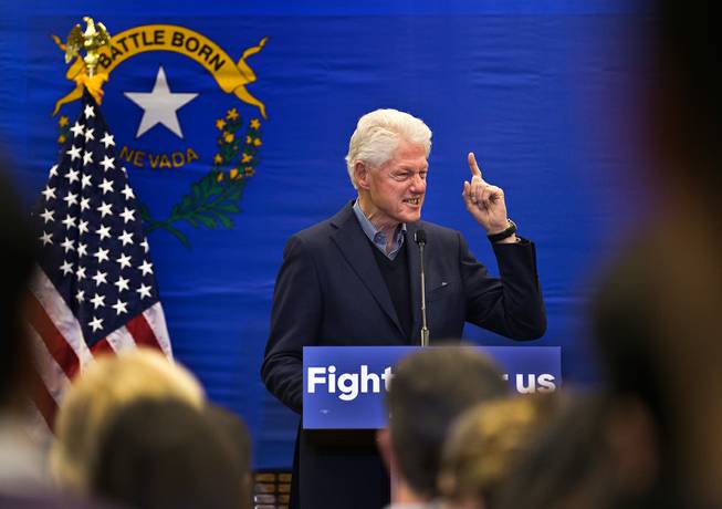 Former President Bill Clinton drives the message home to Hillary for Nevada canvassers at the Plumbers & Pipefitters Local No 525 on Saturday, February 6 2016.