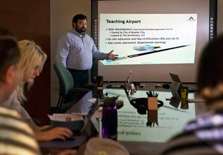 Jonathan Daniels, leading the design and management of The Aerodrome, is helping to build the Eldorado Droneport in Boulder City area and operating a teaching facility in Henderson on Friday, February 5, 2016.