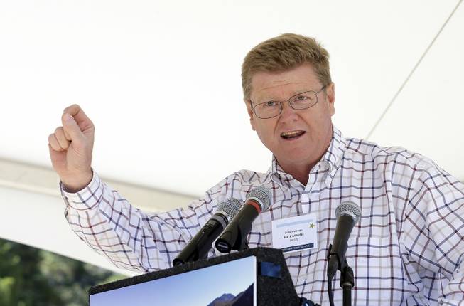 Rep. Mark Amodei, R-Nev., speaks at the 19th Annual Lake Tahoe Summit at Zephyr Cove, Monday, Aug. 24, 2015, in South Lake Tahoe, Nev.