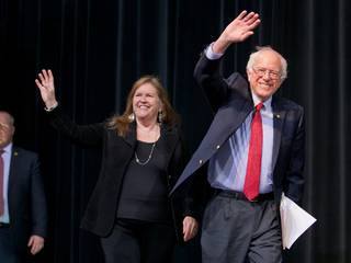 Democratic presidential candidate Bernie Sanders and his wife Jane arrive onstage for his speech at a campaign rally at the Henderson Pavilion, Friday, Feb. 19, 2016.