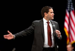 Republican presidential candidate Sen. Marco Rubio, R-Fla., rallies with supporters at the Silverton on Tuesday, Feb. 23, 2016, ahead of the Nevada caucuses.