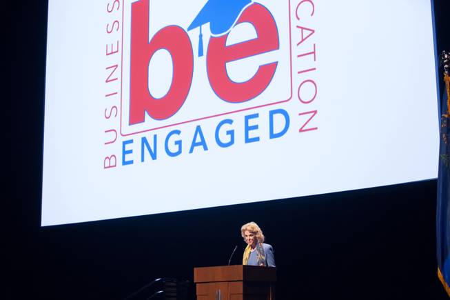 Elaine Wynn speaks to attendees during the 2016 Business Education Summit inside Rynolds Hall at The Smith Center, Monday March 7, 2016.