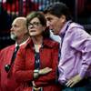 UNLV Athletic Director Tina Kunzer-Murphy confers with Deputy Athletic Director Darryl Seibel as the Rebels face Fresno State in the Mountain West tournament Thursday, March 10, 2016, at the Thomas & Mack Center.