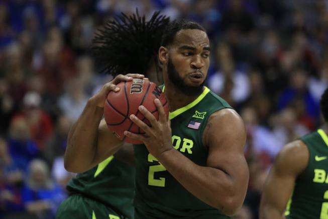 Baylor forward Rico Gathers (2) during the first half of an NCAA college basketball game against Kansas in the semifinals of the Big 12 conference tournament in Kansas City, Mo., Friday, March 11, 2016. 