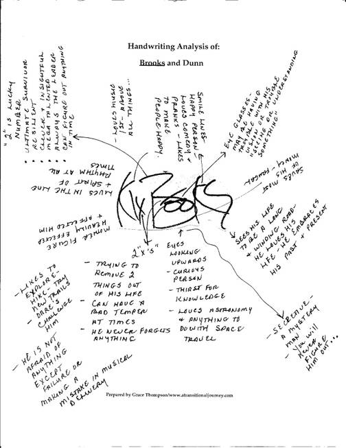Handwriting analysis of Kix Brooks by Grace Thompson.