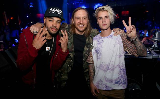 Maejor, David Guetta and Justin Bieber on Friday, March 25, ...