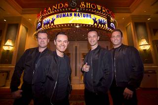 Human Nature — Phil Burton, Mike Tierney, Andrew Tierney and Toby Allen — stands in front of Sands Showroom on Monday, March 28, 2016, at the Venetian.