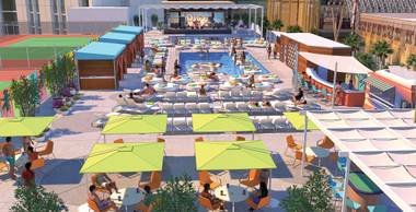 An artist’s rendering depicts the expansion of the Plaza pool atop the downtown resort’s roof. The pool venue is growing to 70,000 square feet, from 20,000 square feet.