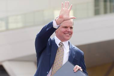 MGM Resorts International Chairman and CEO Jim Murren waves during the grand opening of  T-Mobile Arena on Wednesday, April 6, 2016, on the Las Vegas Strip.