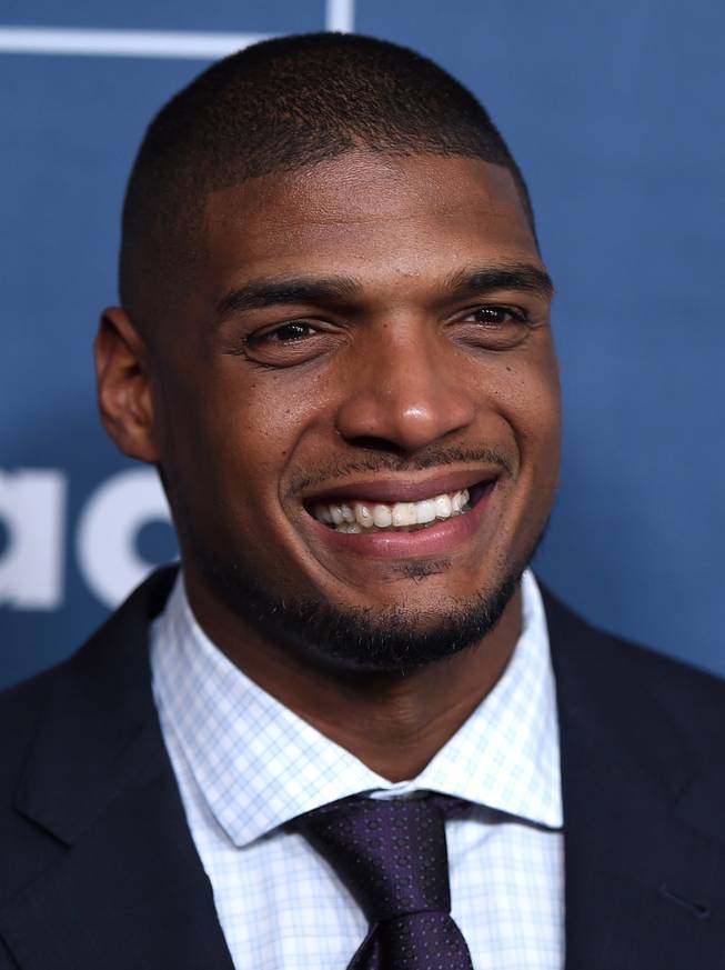 Michael Sam arrives at the 27th Annual GLAAD Media Awards on Saturday, April 2, 2016, at the Beverly Hilton in Beverly Hills, Calif.