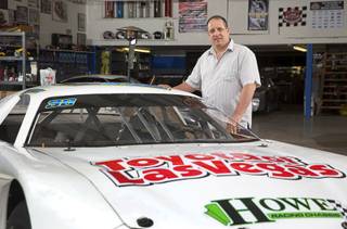 Veteran driver Scott Gafforini poses with his NASCAR Super Late Model division Toyota Camry racecar at his garage in Henderson Sunday, April 24, 2016. Gafforini has dominated the Bullring at the Las Vegas Motor Speedway since its inception, winning over 60 races.