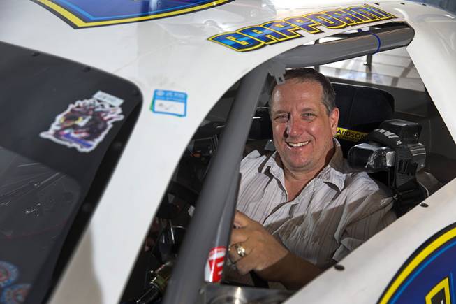 Veteran driver Scott Gafforini sits in his NASCAR Super Late Model division Toyota Camry racecar at his garage Sunday, April 24, 2016, in Henderson. Gafforini has dominated the Bullring at Las Vegas Motor Speedway since its inception, winning more than 60 races.