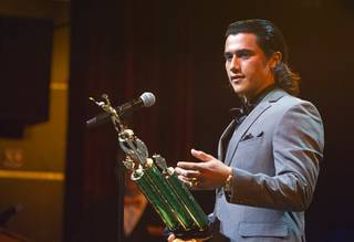 Arbor View High School baseball player Nick Quintana accepts the award for male athlete of the year during the inaugural Las Vegas Sun Standout Awards at the South Point Thursday, May 19, 2016.