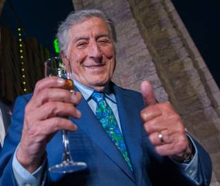 Tony Bennett toasts his early 90th birthday for Keep Memory Alive on Thursday, May 19, 2016, at Brooklyn Bridge outside New York-New York.