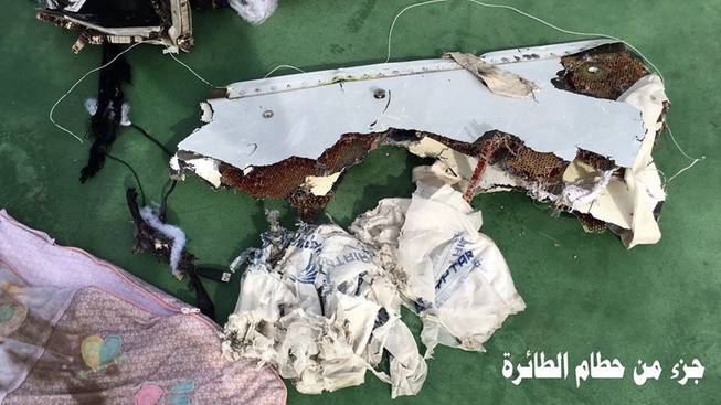 This picture posted Saturday, May 21, 2016, on the official Facebook page of the Egyptian Armed Forces spokesman shows part of the wreckage from EgyptAir flight 804.