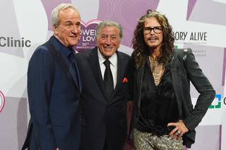 Co-Founder and Chairman of Keep Memory Alive Larry Ruvo, honoree Tony Bennett and recording artist Steven Tyler appear on the red carpet for Keep Memory Alive's 20th Annual Power Of Love Gala at the MGM Grand Garden Arena on May 21, 2016, in Las Vegas.