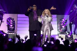 Stevie Wonder and Madonna perform “Purple Rain” in a tribute to Prince at the 2016 Billboard Music Awards at T-Mobile Arena on Sunday, May 22, 2016, in Las Vegas. 