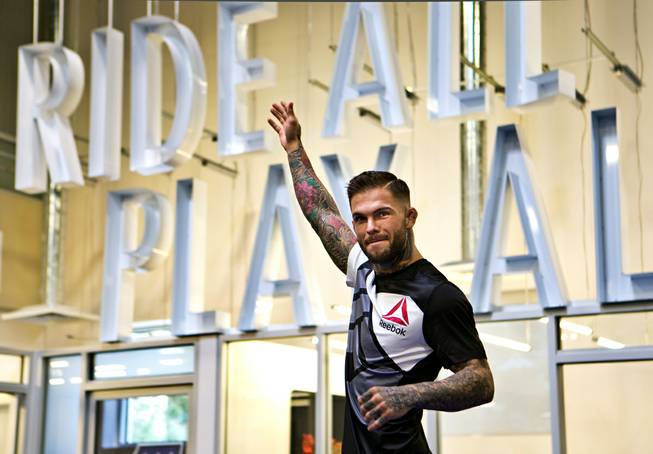 Bantamweight Cody Garbrandt greets fans during the UFC Fight Night workouts at the Las Vegas Harley Davidson store on Thursday, May 27, 2016.