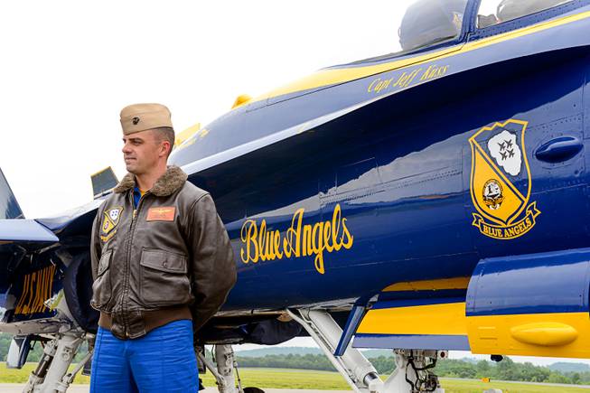 This May 19, 2016, photo shows Marine Capt. Jeff Kuss at an air show in Lynchburg, Va. A Blue Angels F/A-18 fighter jet crashed Thursday, June 2, near Nashville, Tenn., killing the pilot just days before a weekend air show performance, officials said. A U.S. official said the pilot was Kuss. 