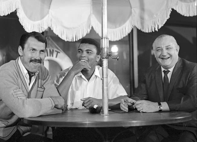 From left, actor Jack Palance, Muhammad Ali and casino owner Sam Boyd are seen at the Mint in downtown Las Vegas Nov. 4, 1965. Ali was in town for his fight against Floyd Patterson while Palance was in Las Vegas for the filming of "The Professionals." CREDIT: Las Vegas News Bureau.