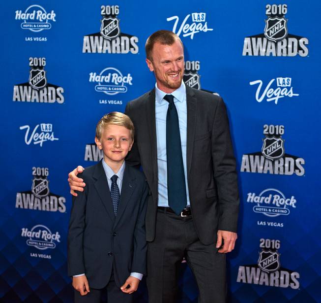 Henrik Sedin with son Valder on the Red Carpet leading up to the 2016 NHL Awards from The Joint within the Hard Rock Hotel and Casino on Wednesday, June 22, 2016.