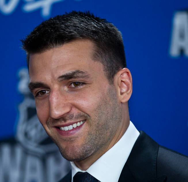 Patrice Bergeron poses for photographers on the Red Carpet leading up to the 2016 NHL Awards at The Joint inside the Hard Rock Hotel and Casino on Wednesday, June 22, 2016.