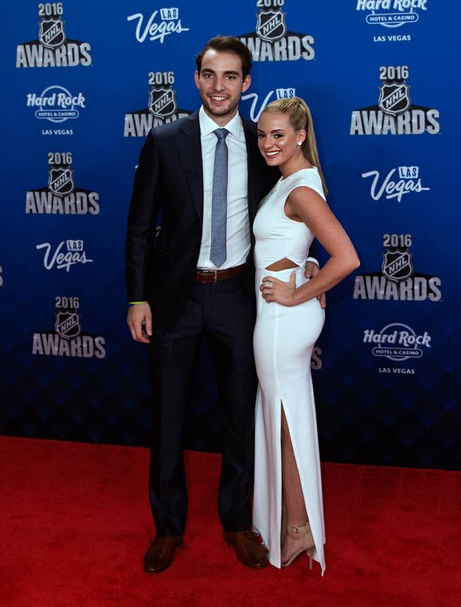 Shayne Gostisbehere and Gina Valentine on the Red Carpet leading up to the 2016 NHL Awards at The Joint inside the Hard Rock Hotel and Casino on Wednesday, June 22, 2016.