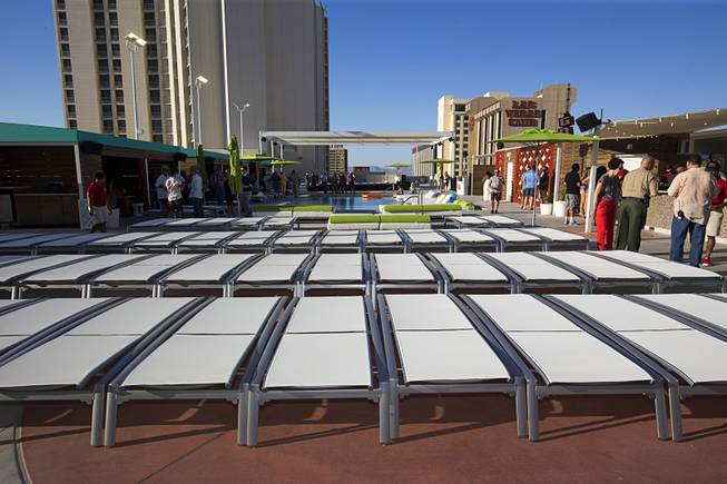A view of the pool area during a preview event for the new rooftop pool at the Plaza in downtown Las Vegas Thursday, June 23, 2016. The pool officially opens on July 2.