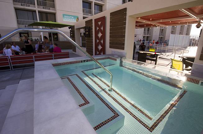 A hot tub is shown during a preview event for the new rooftop pool at the Plaza in downtown Las Vegas Thursday, June 23, 2016. The pool officially opens on July 2.