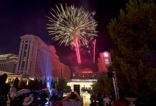 Fireworks explode during Independence Day Weekend celebrations at Caesars Palace Sunday, July 3, 2016. The event was part of the Caesars Palaces 50th Anniversary Summer of Caesars celebration.